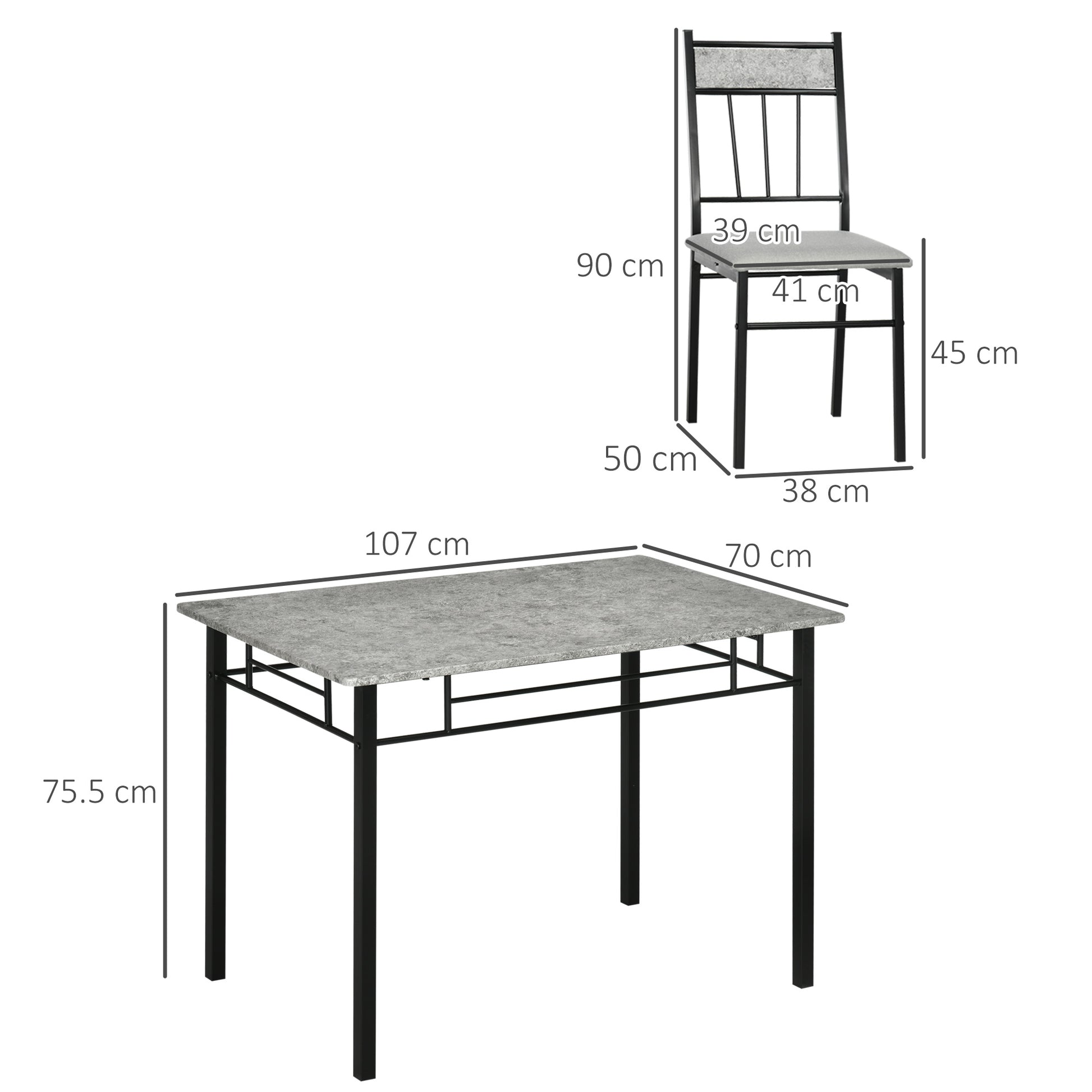 5 Pieces Dining Room Sets, Modern Dining Table and Chairs Set 4 w/ Marble Effect Tabletop, Padded Kitchen Chairs, Light Grey | HOMCOM-1