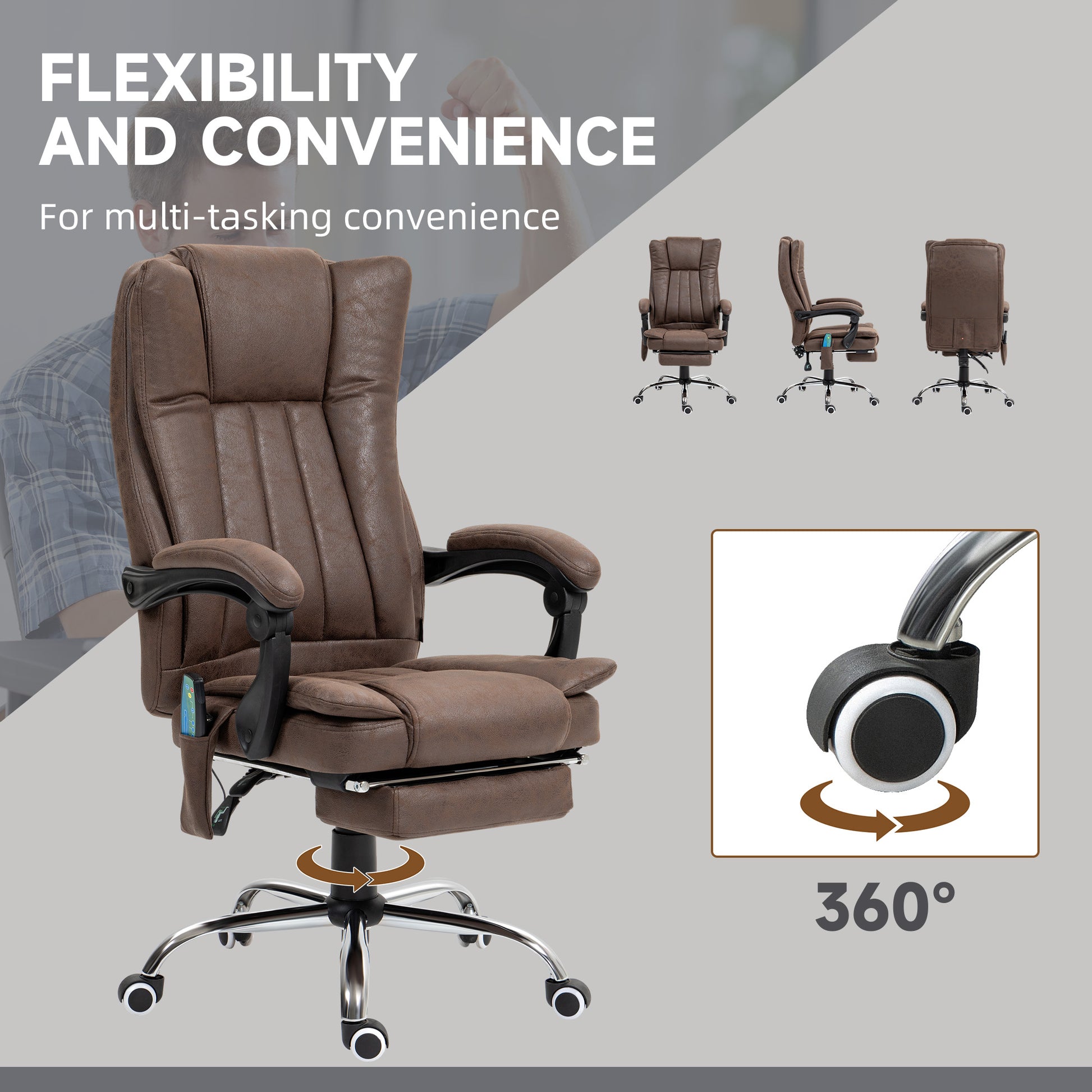 Vibrating Massage Office Chair with Heat, Executive Office Chair, Desk Chair with Height Adjustable and Footrest, Dark Brown | Vinsetto-4