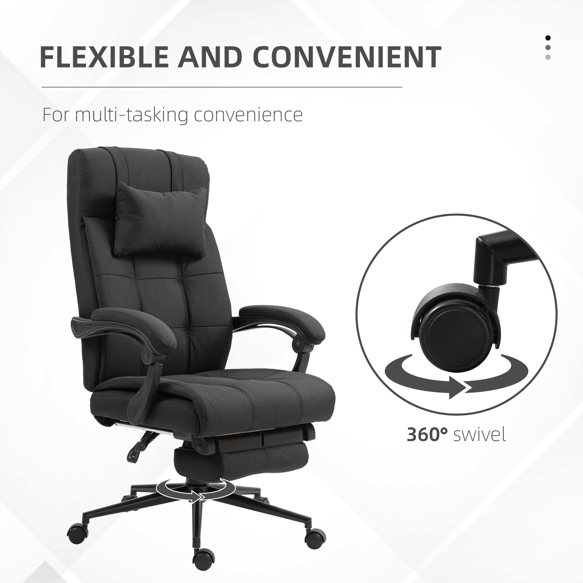 Executive Office Chair with Footrest, Headrest Pillow, Office Desk Chair with Reclining Backrest, Swivel Wheels, Black | Vinsetto-4