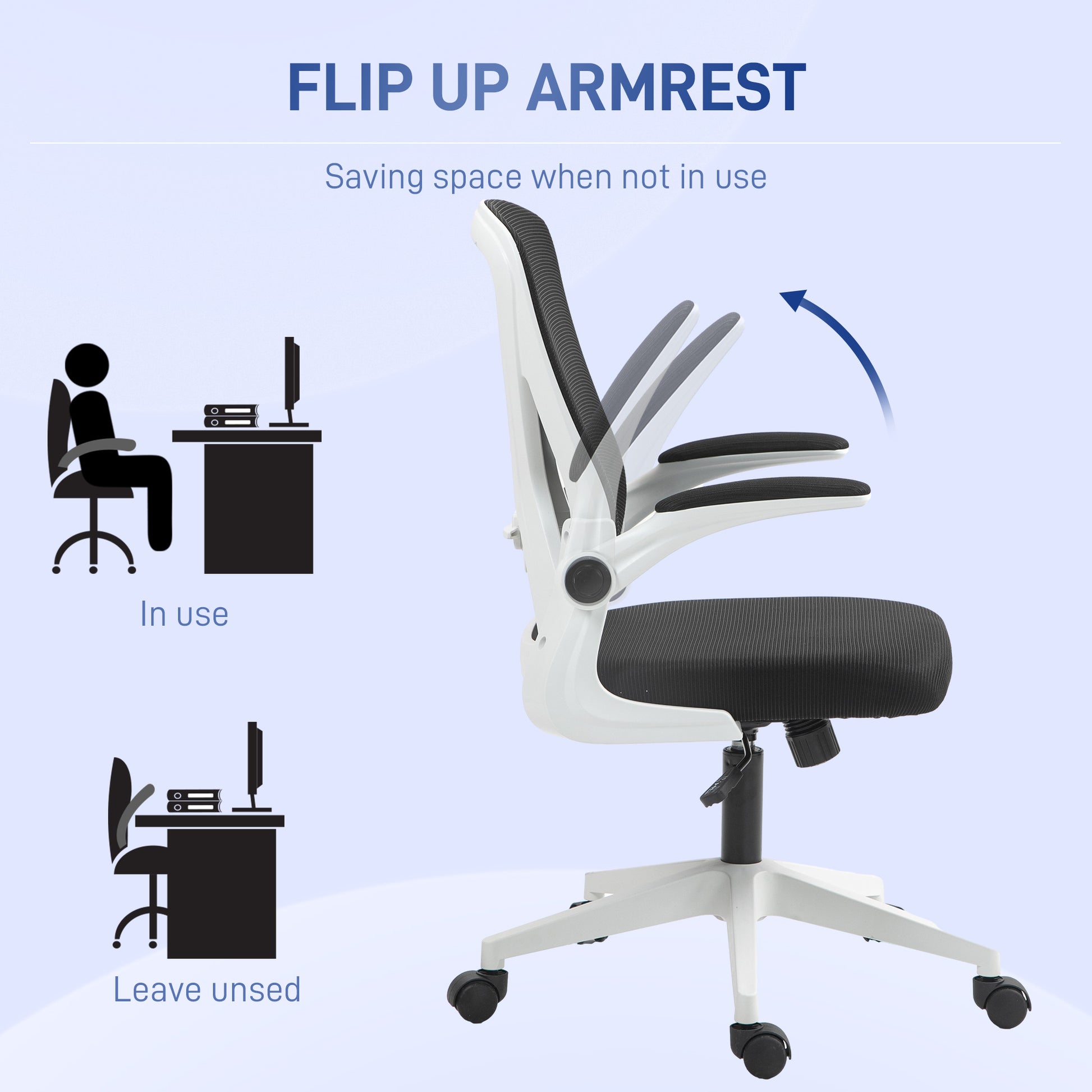 Mesh Office Chair with Flip-Up Armrests, Adjustable Height, Tilt, Ergonomic Desk Chair, Black & White | Vinsetto-4