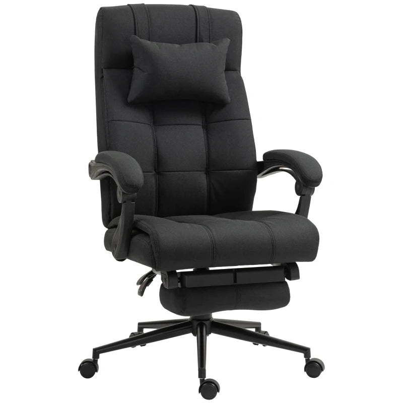 Executive Office Chair with Footrest, Headrest Pillow, Office Desk Chair with Reclining Backrest, Swivel Wheels, Black | Vinsetto-0