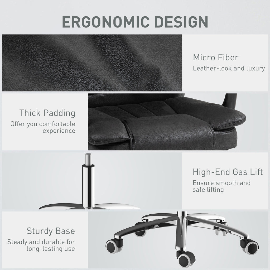 Home Executive Office Chair with Reclining Function Armrests, Swivel Wheels, Footrest, Computer Desk Chair in Black | Vinsetto-5