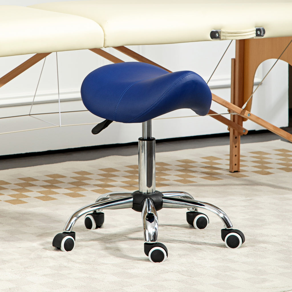 Saddle Stool, Height Adjustable Salon Chair for Massage Spa, Faux Leather, Dark Blue | HOMCOM-8