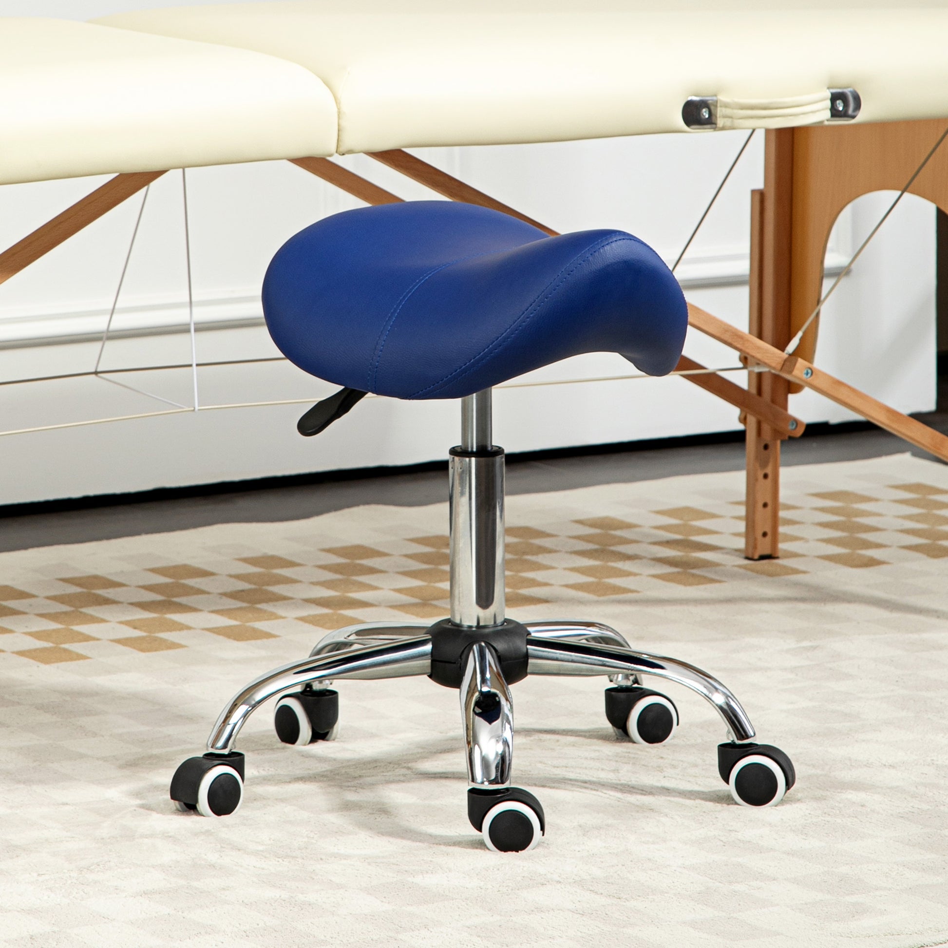 Saddle Stool, Height Adjustable Salon Chair for Massage Spa, Faux Leather, Dark Blue | HOMCOM-8