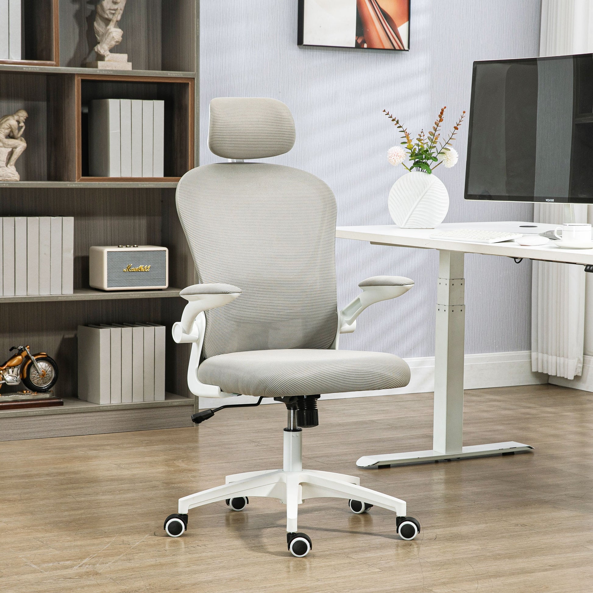 Vinsetto Multi-Adjustable Office Chair, with Lumbar Support, Headrest and Mesh Back in Grey-8