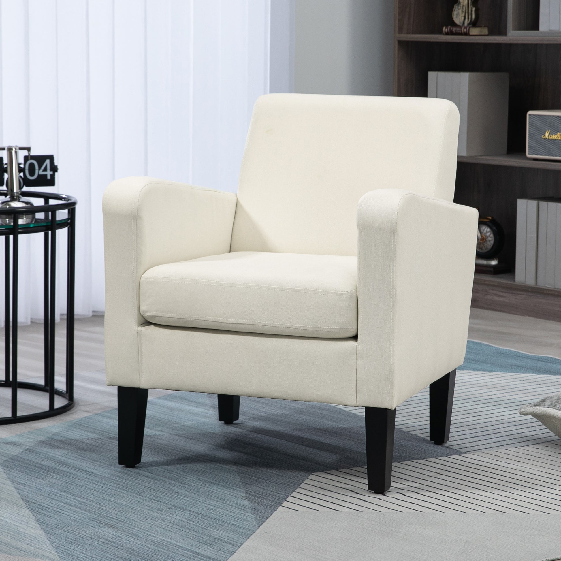 2x HOMCOM Modern Armchairs with Rubber Wood Legs, Upholstered Accent Chairs, Single Sofa for Living Room, Bedroom, Cream White-7