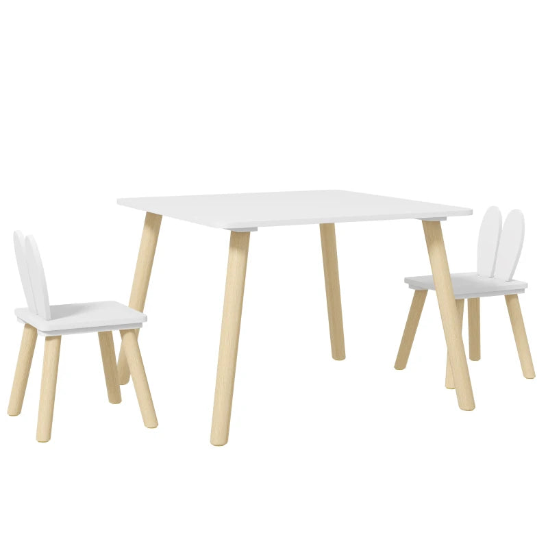 AIYAPLAY 3 Pcs Toddler Table and Chair Set, Kids Desk and 2 Chairs Set with Bunny Ear Backrest, for Nursery, Playroom-0
