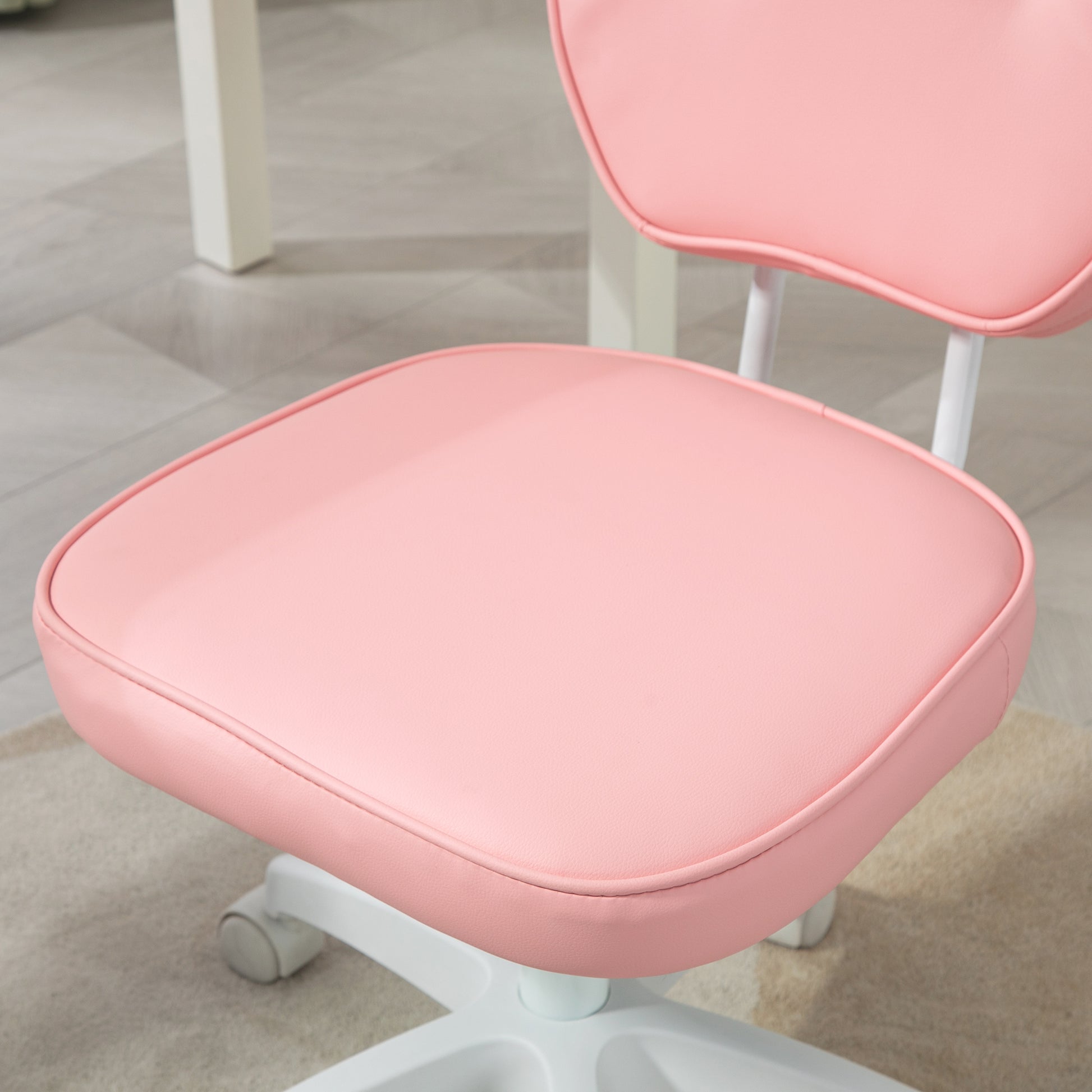 Vanity Office Chair, PU Leather Computer Chair for Home, with Adjustable Height, Armless, Swivel Wheels, Pink by Vinsetto-6