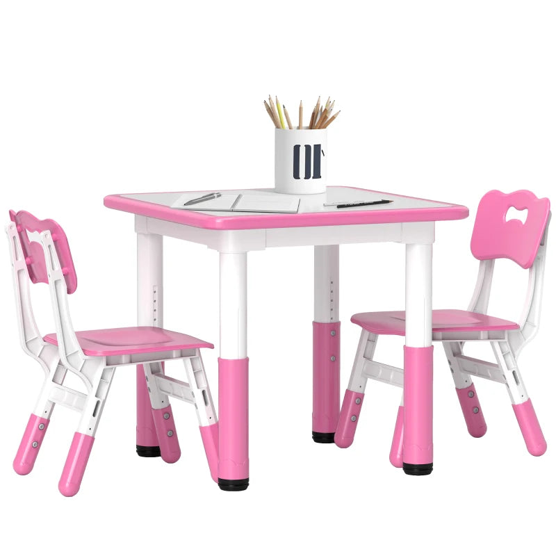 Height Adjustable Toddler Table and Chair Set, 3 Pcs Children Activity Table w/ 2 Chairs, for Playroom, Bedroom - Pink by AIYAPLAY-0