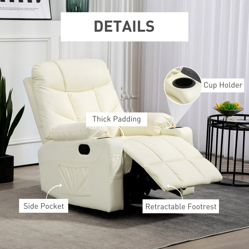 Manual Reclining Chair, Recliner Armchair with Swivel, Faux Leather, Footrest, Cup Holders, 86x93x102cm, Cream | HOMCOM-4