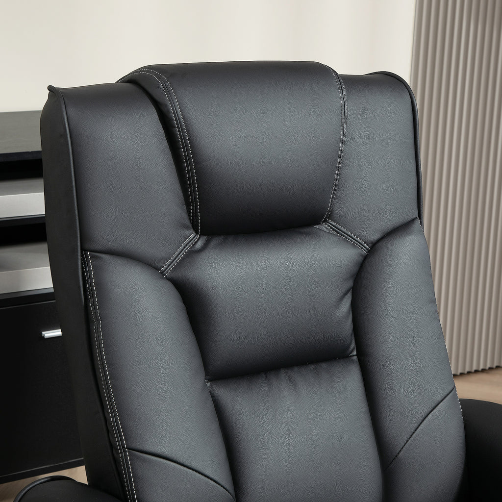 HOMCOM Faux Leather Manual Recliner and Footstool Set in Black-6