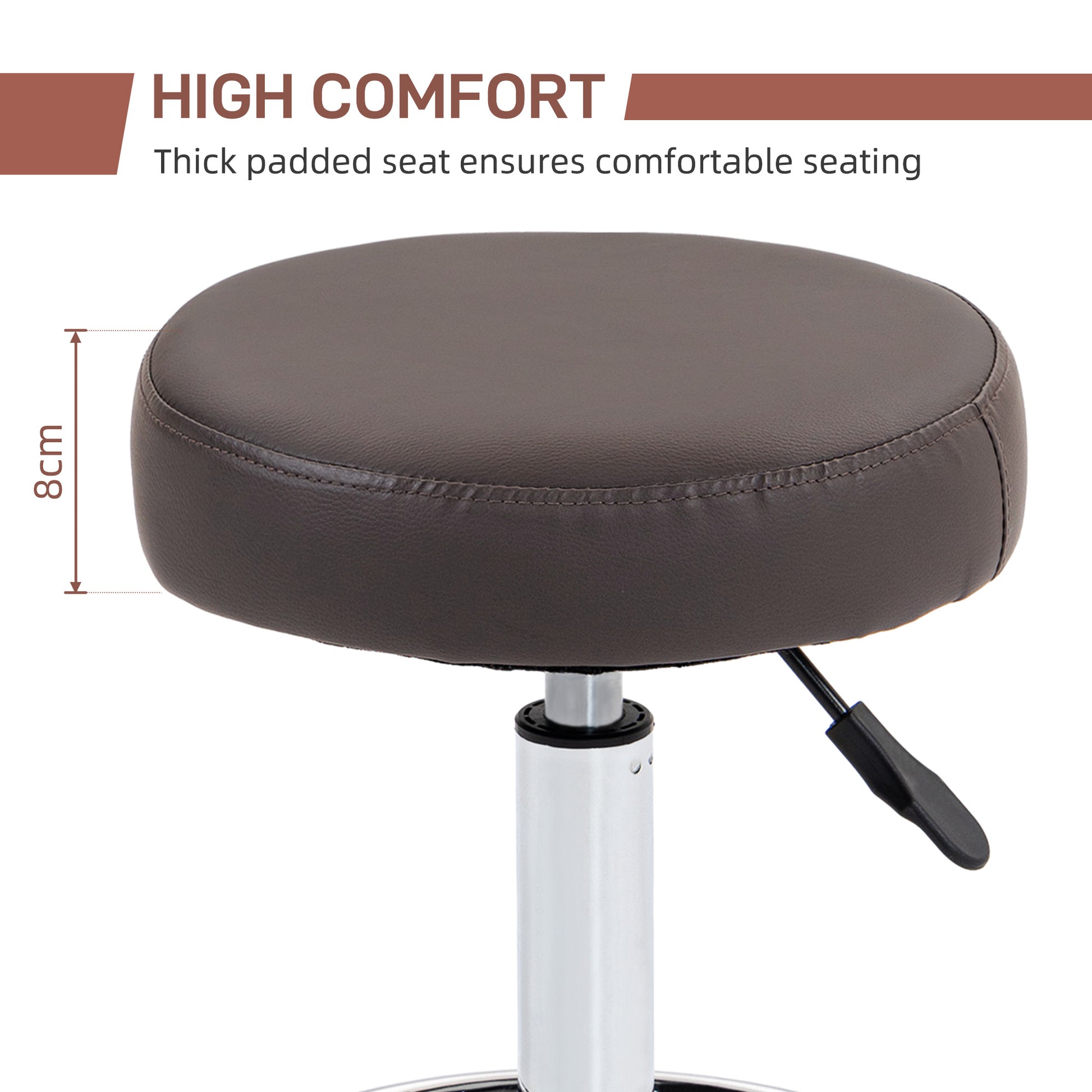 PU Leather Rolling Stool, Height Adjustable Stool Chair with Wheels for Salon, Massage, Spa, Grey | Vinsetto-3