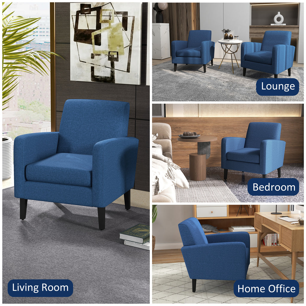 2 Pieces Modern Armchairs with Rubber Wood Legs, Upholstered Accent Chairs, Single Sofa for Living Room, Bedroom, Blue by HOMCOM-5