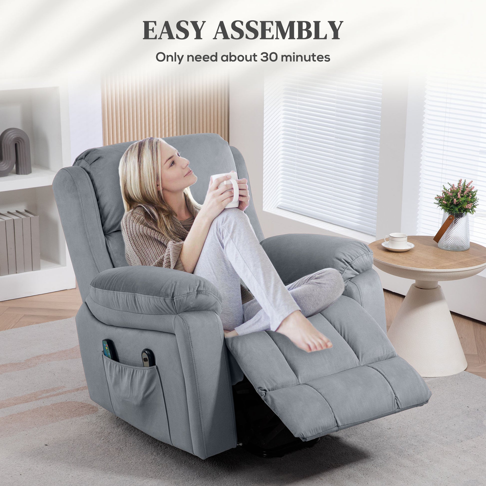 Power Lift Riser and Recliner Chair with Vibration Massage, Heat, Side Pocket, Grey by HOMCOM-6