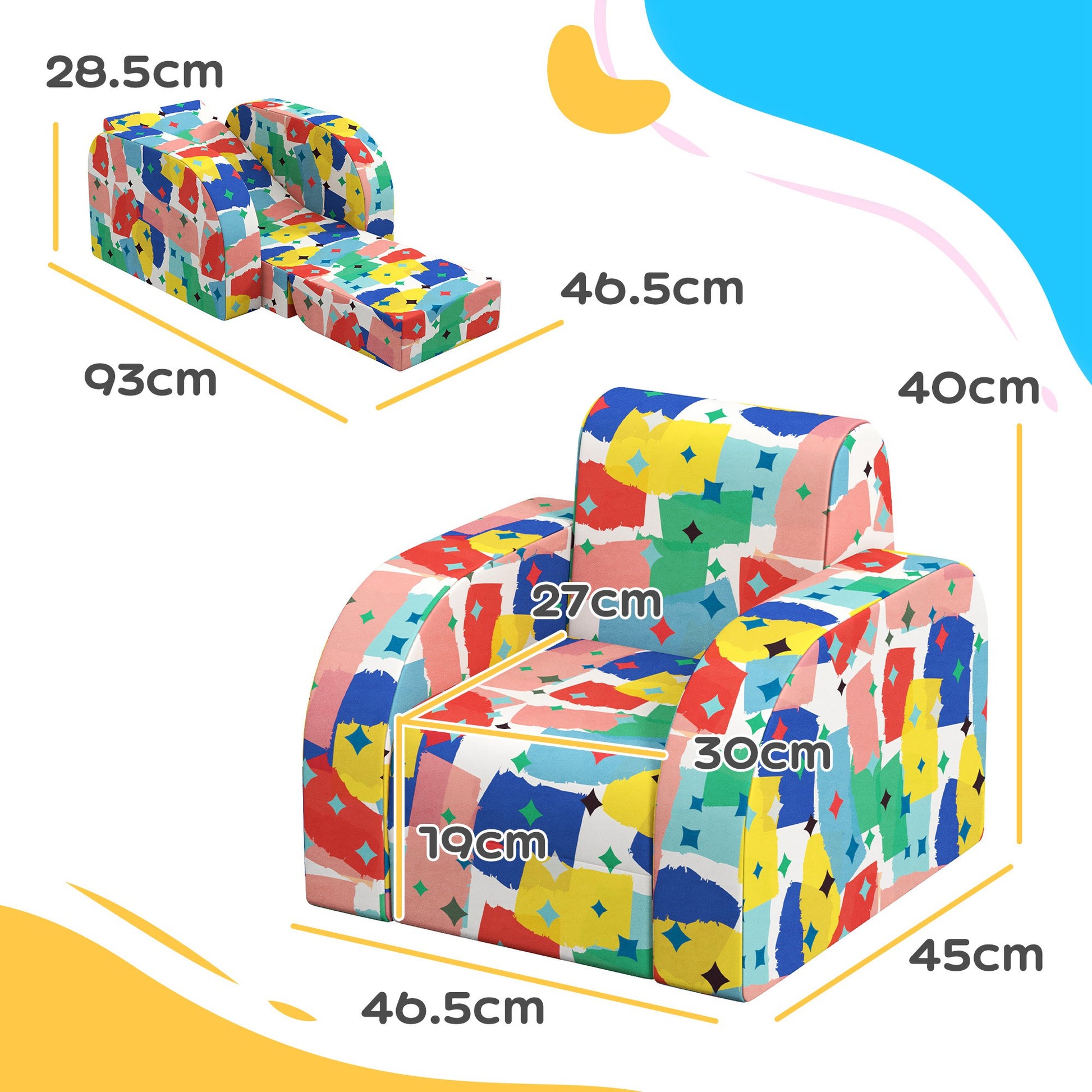 Soft Snuggle Sponge Filled Foldable Toddler Chair for Bedroom Playroom, Aged 18 Months to 3 Years - Multicoloured | AIYAPLAY-1