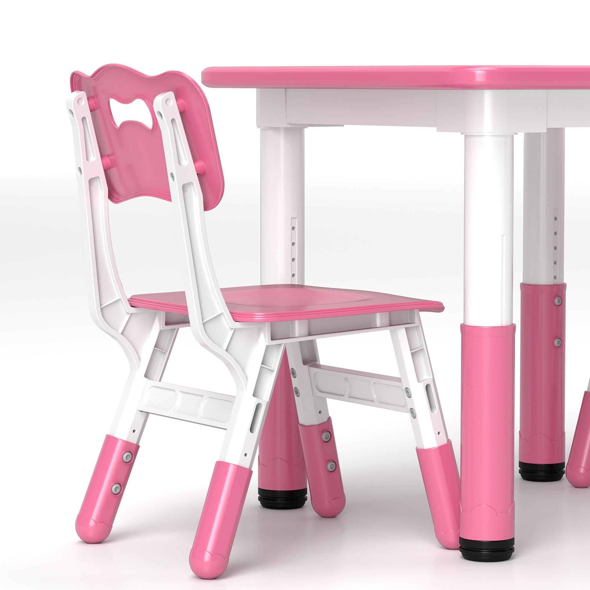 Height Adjustable Toddler Table and Chair Set, 3 Pcs Children Activity Table w/ 2 Chairs, for Playroom, Bedroom - Pink by AIYAPLAY-7