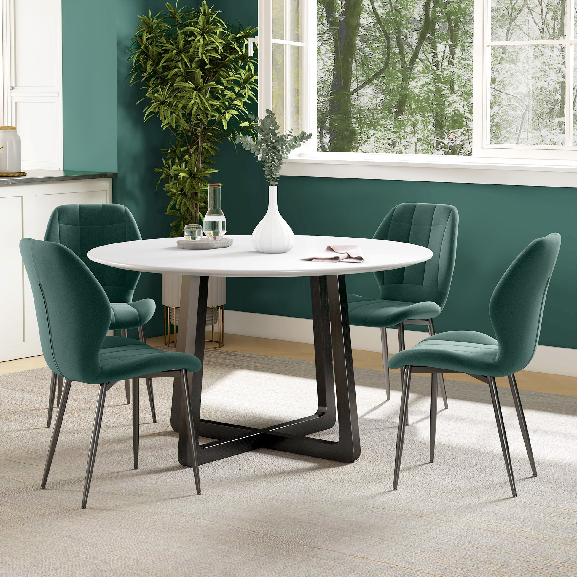 Set of Four Flannel Relaxed Tub Dining Chairs - Green | HOMCOM-5
