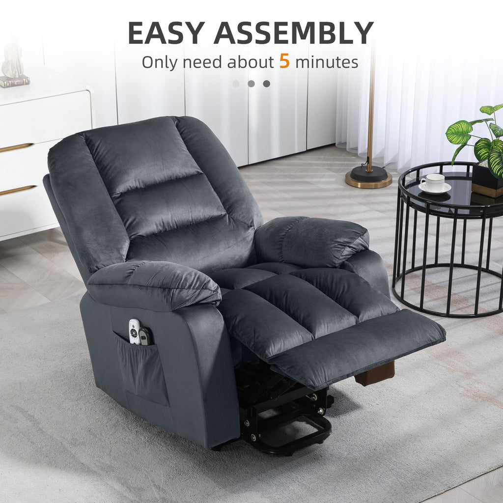 Lift Chair, Quick Assembly, Electric Riser and Recliner Chair with Vibration Massage, Heat, Side Pockets, Grey | HOMCOM-6