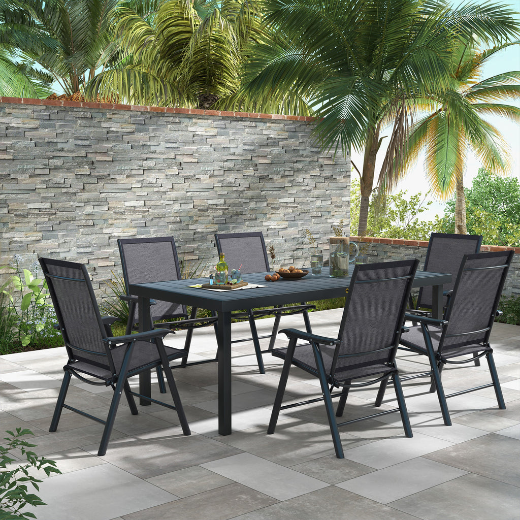 Set of 6 Folding Garden Chairs, Metal Frame Garden Chairs Outdoor Patio Park Dining Seat with Breathable Mesh Seat, Dark Grey by Outsunny-8