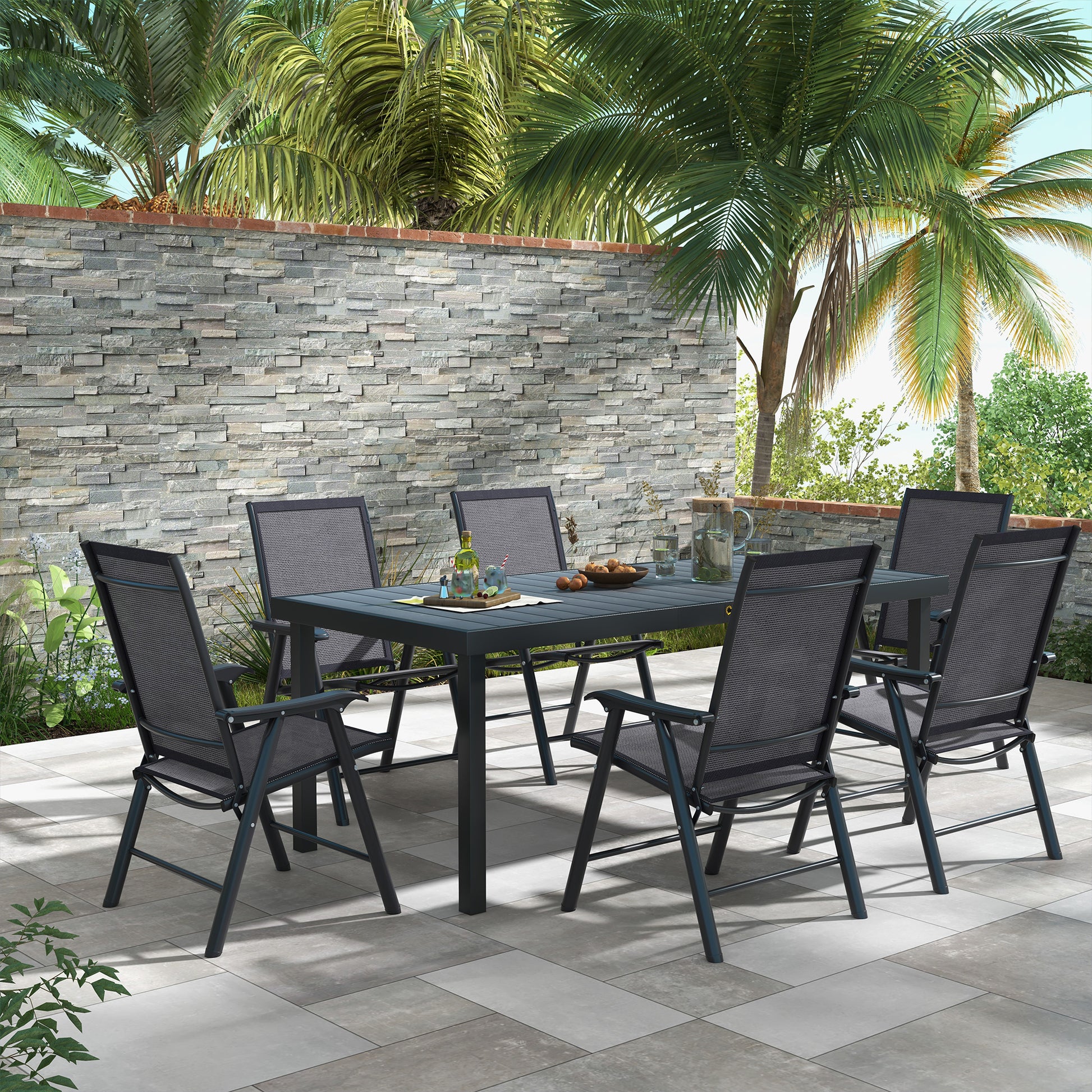 Set of 6 Folding Garden Chairs, Metal Frame Garden Chairs Outdoor Patio Park Dining Seat with Breathable Mesh Seat, Dark Grey by Outsunny-8