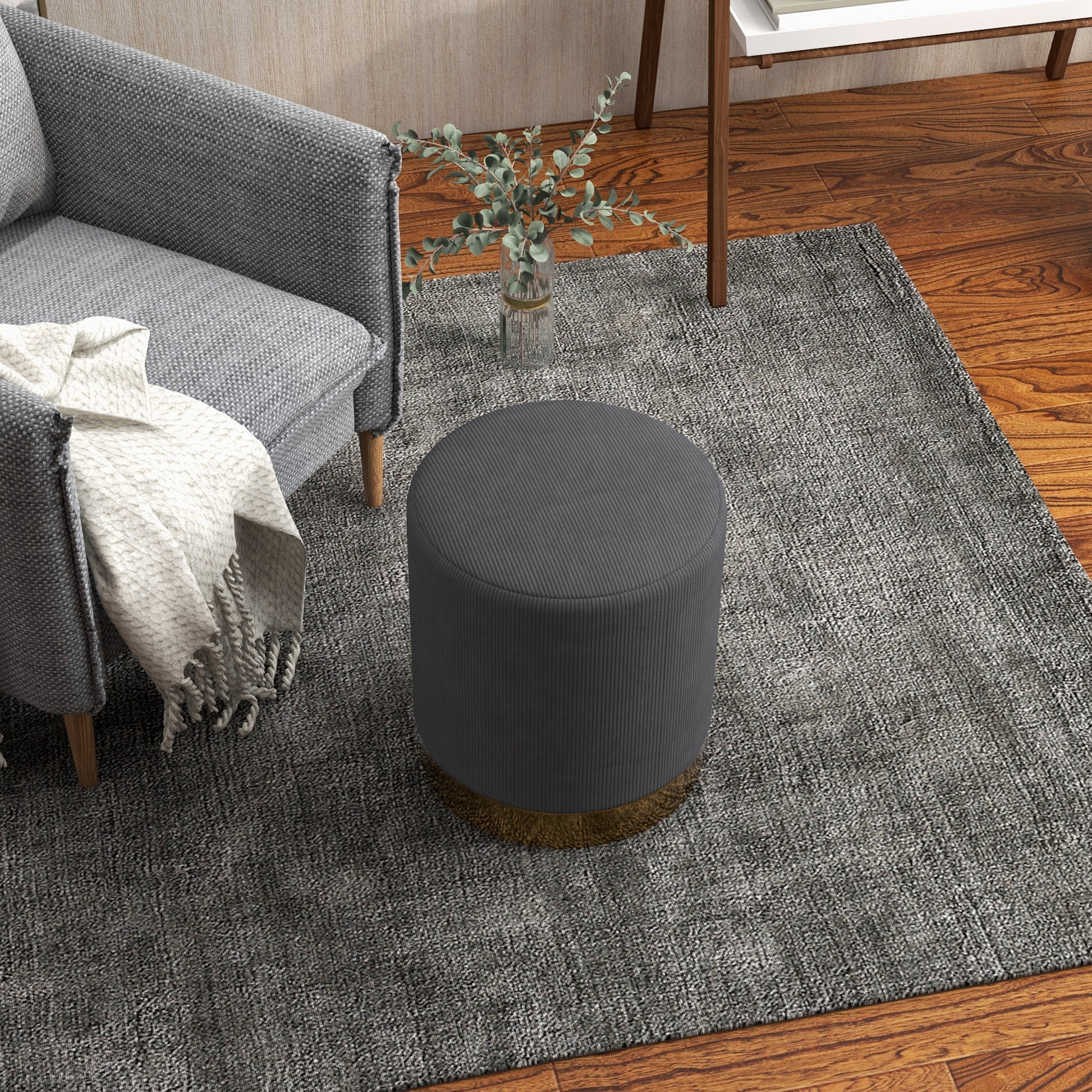 HOMCOM Soft Padded Corduroy Footstool in Charcoal Grey-6
