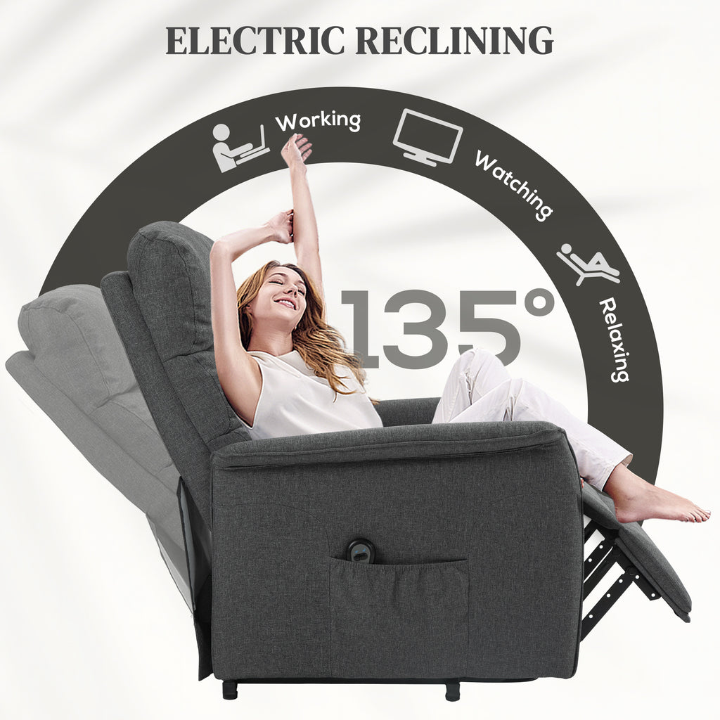 Electric Power Lift Recliner Chair with Spring Pack Seat, Fabric Recliner Armchair for Elderly with Footrest, Pockets | HOMCOM-3