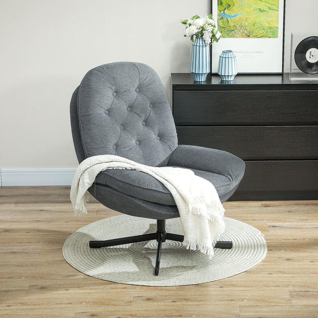 HOMCOM Armchair with 360 Degree Swivel and Wide Padded Seat, Upholstered Accent Chair with Water-Repellent Chenille Fabric Occasional Chair for Living Room Bedroom Home Office Reception Balcony in Grey-8