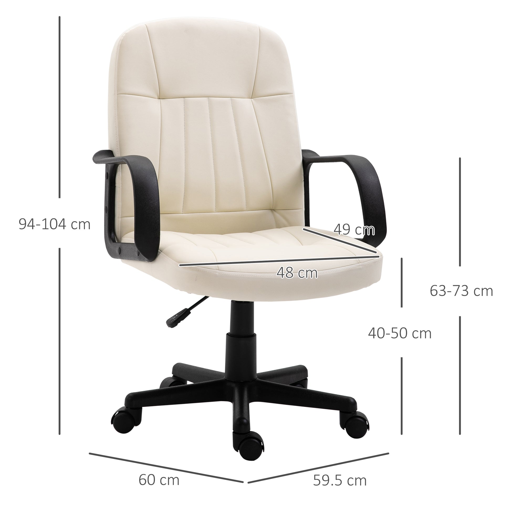 Cream Swivel Executive Office Chair Mid Back PU Leather Home Computer Desk Chair for Adults with Arm, Wheels | HOMCOM-1