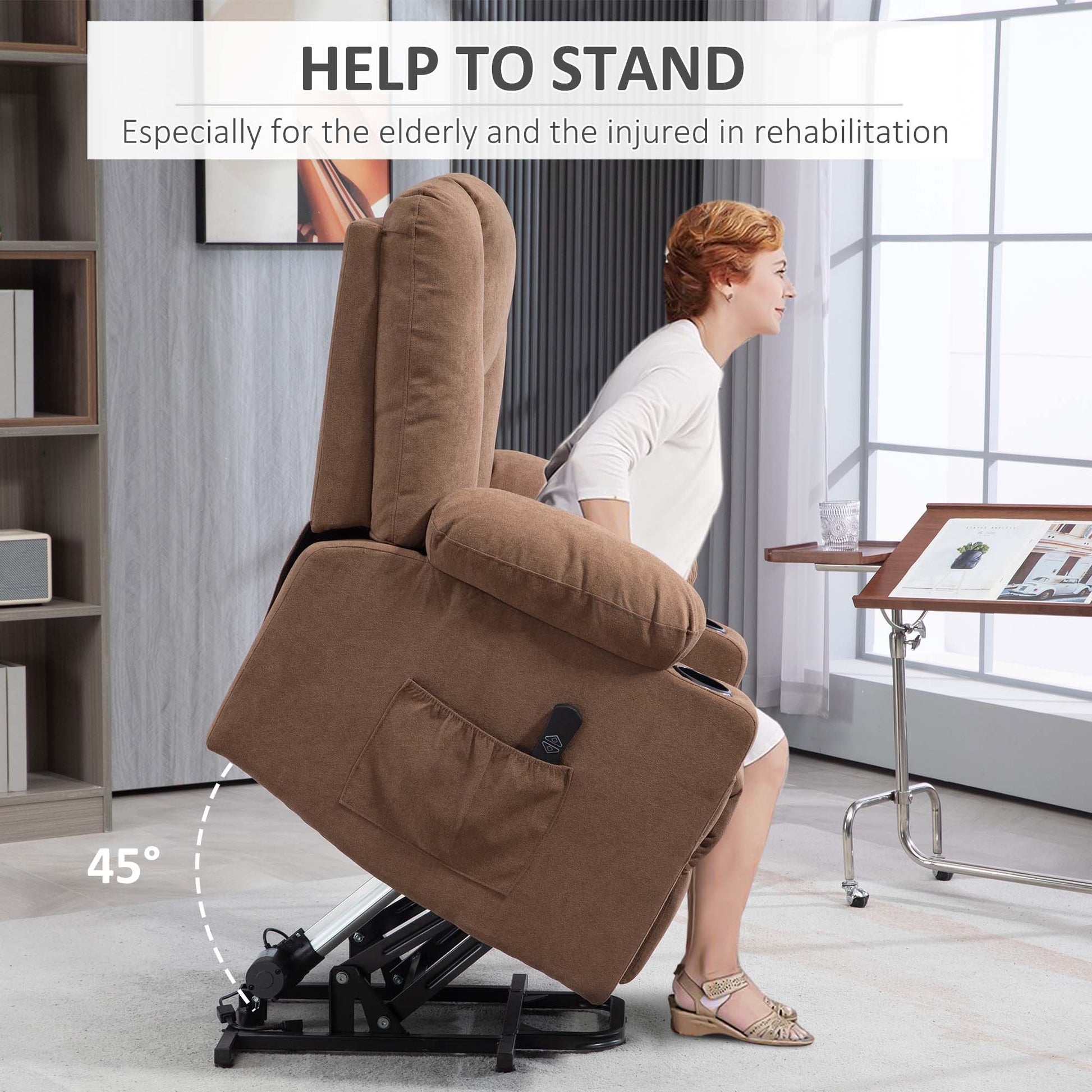 Oversized Riser and Recliner Chairs for the Elderly, Fabric Upholstered Lift Chair with Remote Control, Side Pockets, Cup | HOMCOM-2