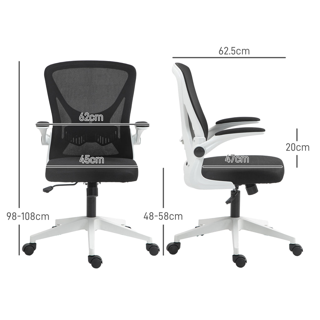 Mesh Office Chair with Flip-Up Armrests, Adjustable Height, Tilt, Ergonomic Desk Chair, Black & White | Vinsetto-1