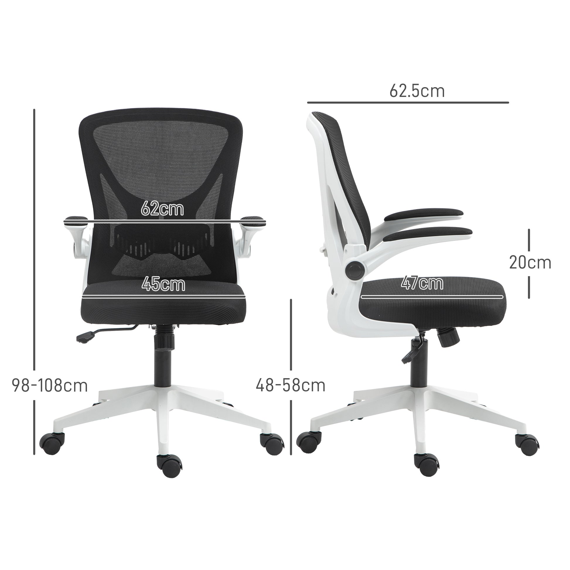 Mesh Office Chair with Flip-Up Armrests, Adjustable Height, Tilt, Ergonomic Desk Chair, Black & White | Vinsetto-1