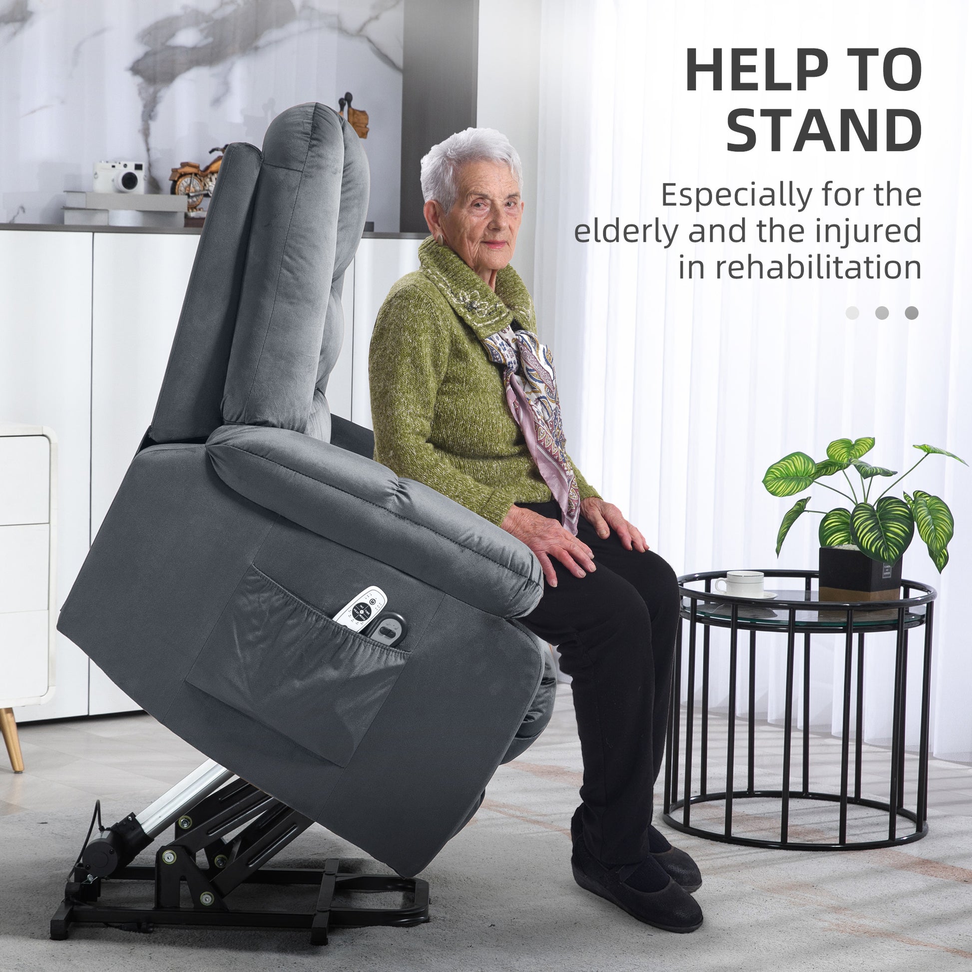 Lift Chair, Quick Assembly, Electric Riser and Recliner Chair with Vibration Massage, Heat, Side Pockets, Grey | HOMCOM-2