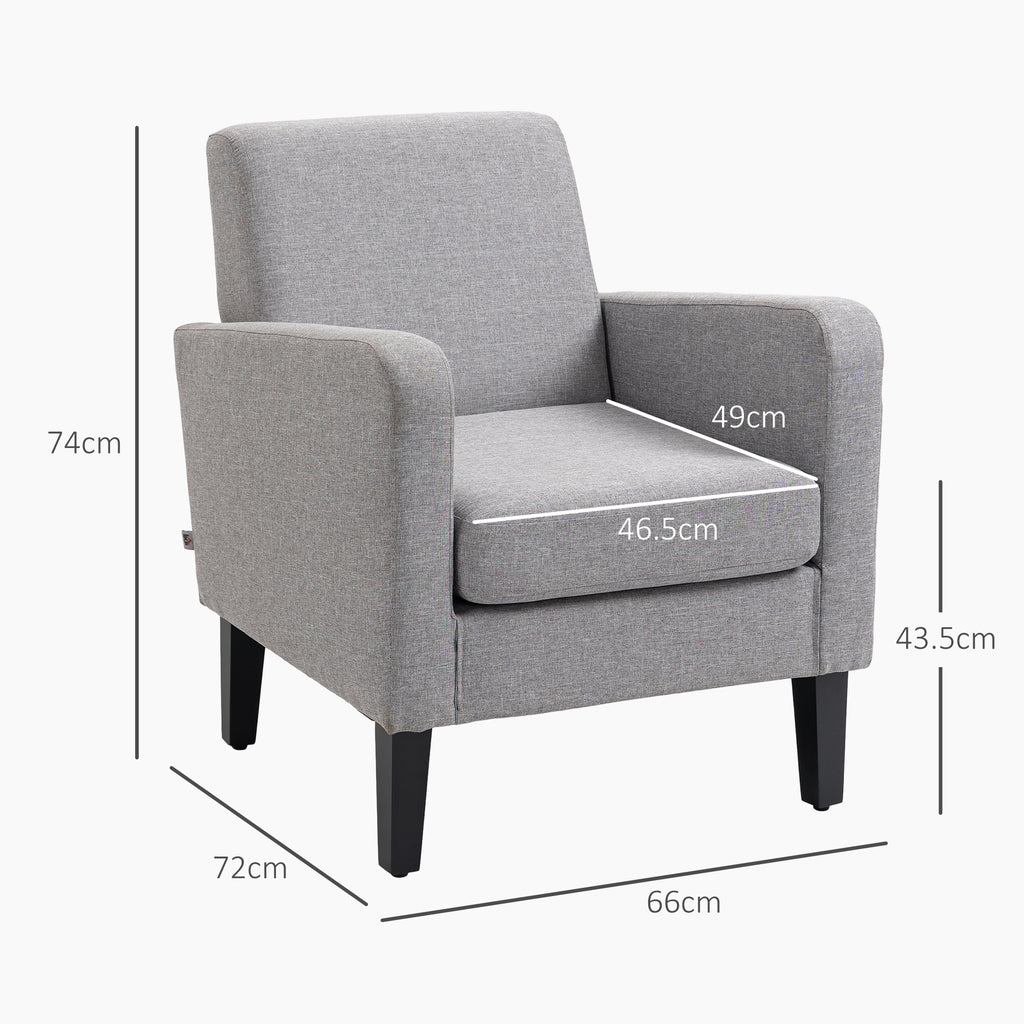 2x HOMCOM Modern Armchairs with Rubber Wood Legs, Upholstered Accent Chairs for Living Room in Light Grey-1