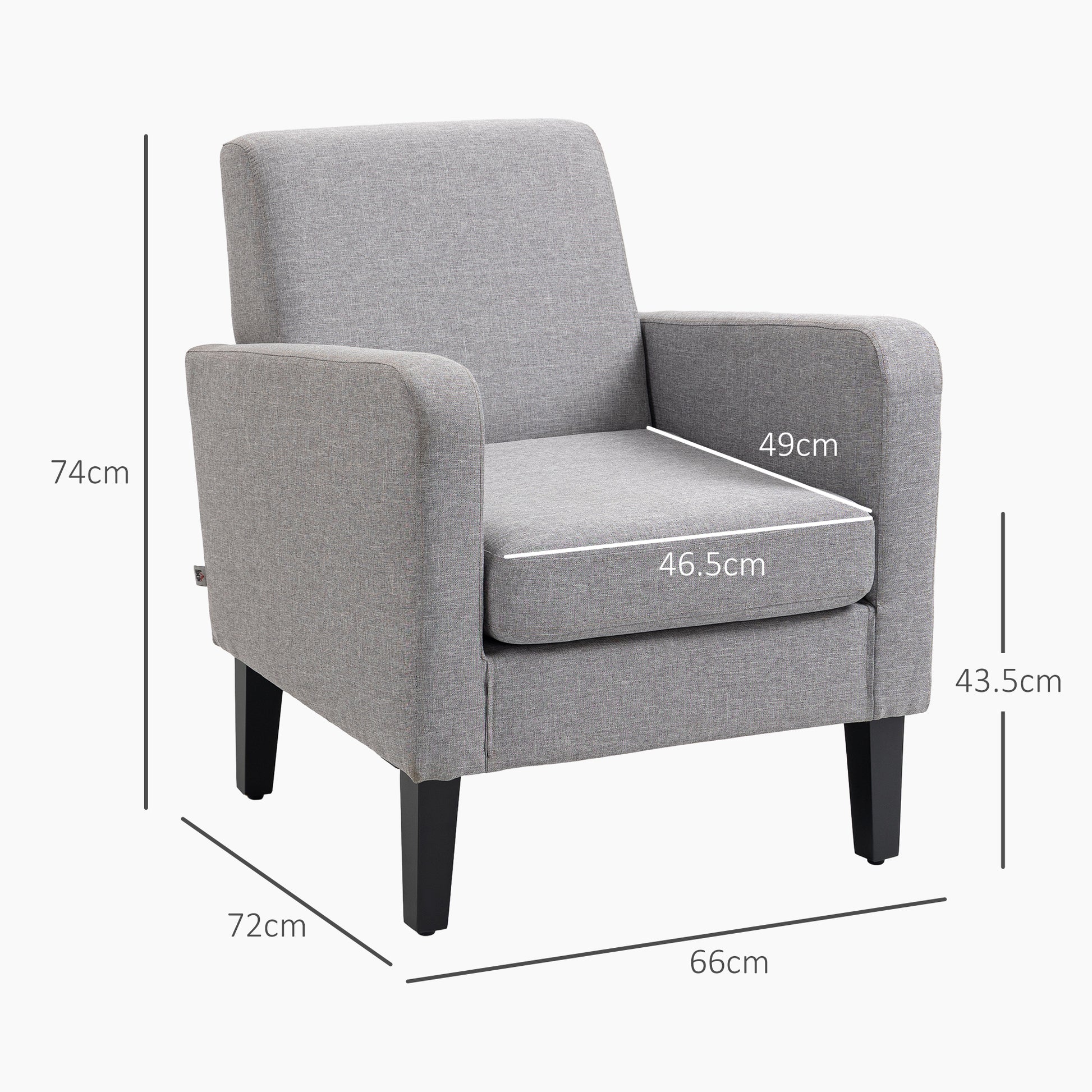 2x HOMCOM Modern Armchairs with Rubber Wood Legs, Upholstered Accent Chairs for Living Room in Light Grey-1