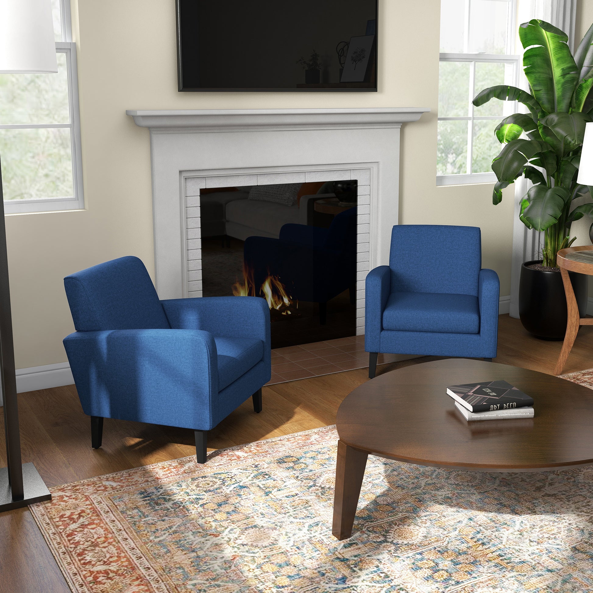 2 Pieces Modern Armchairs with Rubber Wood Legs, Upholstered Accent Chairs, Single Sofa for Living Room, Bedroom, Blue by HOMCOM-8
