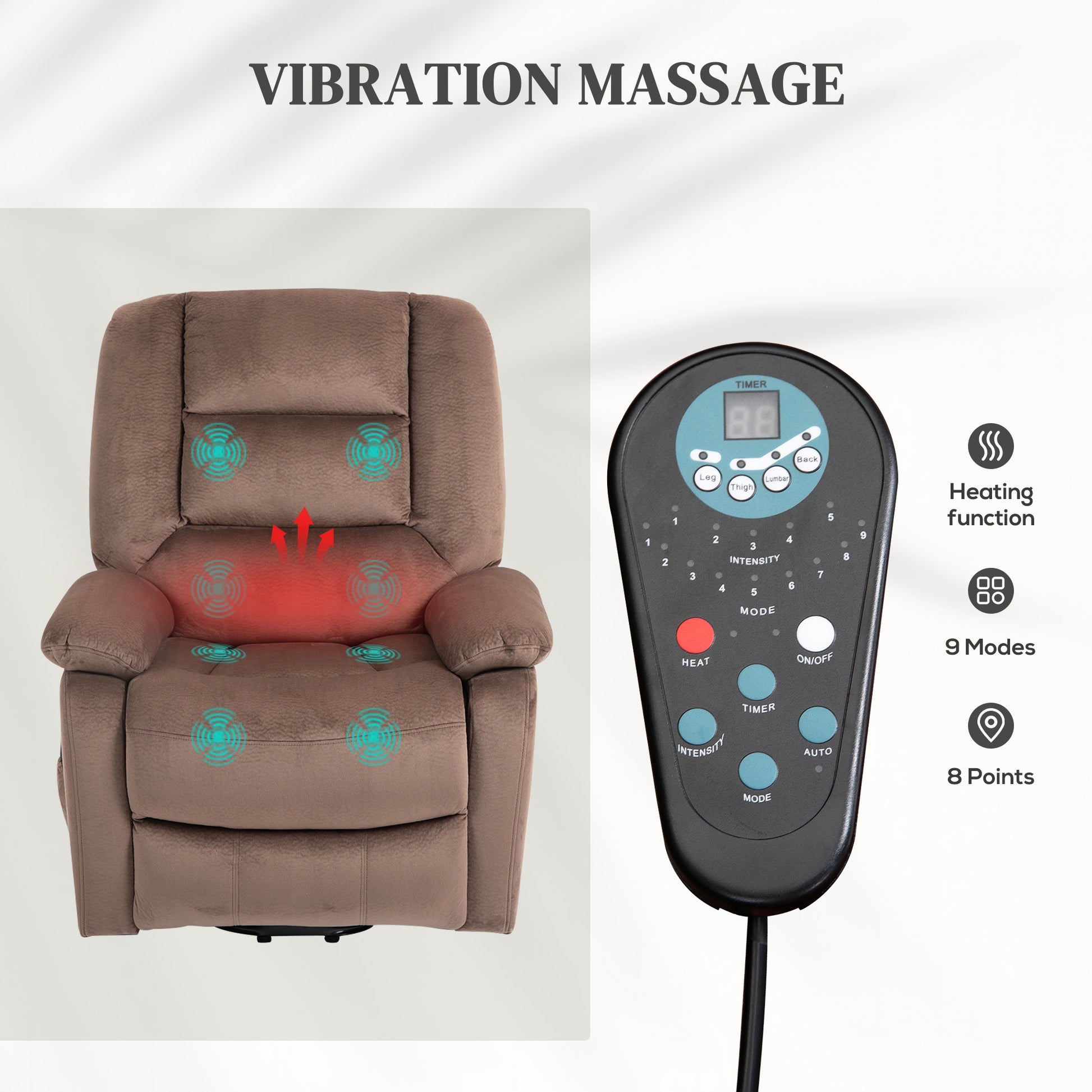 Electric Riser and Recliner Chair with Vibration Massage, Heat, Side Pocket, Brown | HOMCOM-3