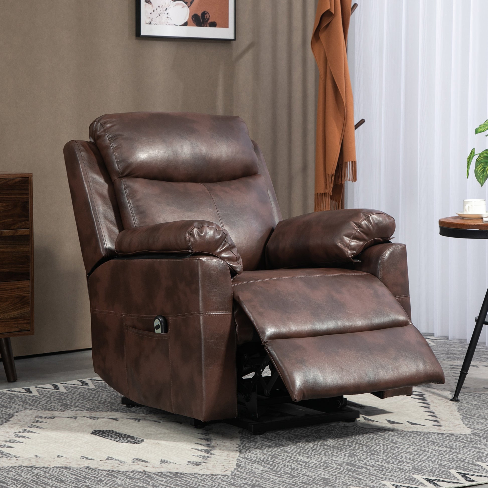 Riser and Recliner Chair, Lift Chair with Remote Control, Side Pockets, Pocket Spring in Dark Brown by HOMCOM-5