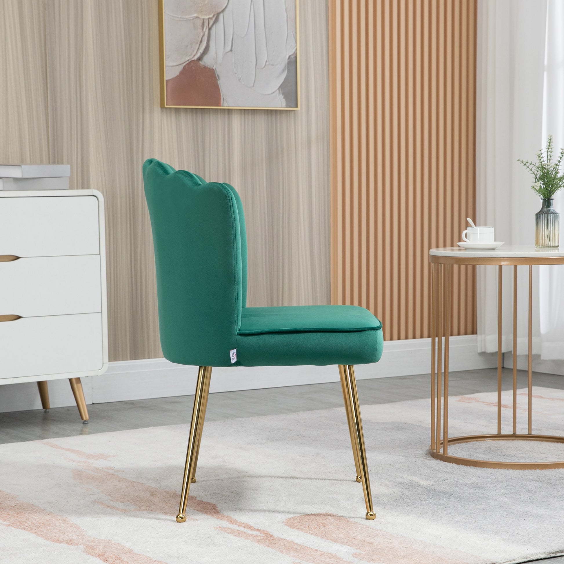 Glam Velvet-Feel Shell Accent Chair, Luxe Vanity Makeup Seat, Metal Legs, Comfort Padding in Green | HOMCOM-5
