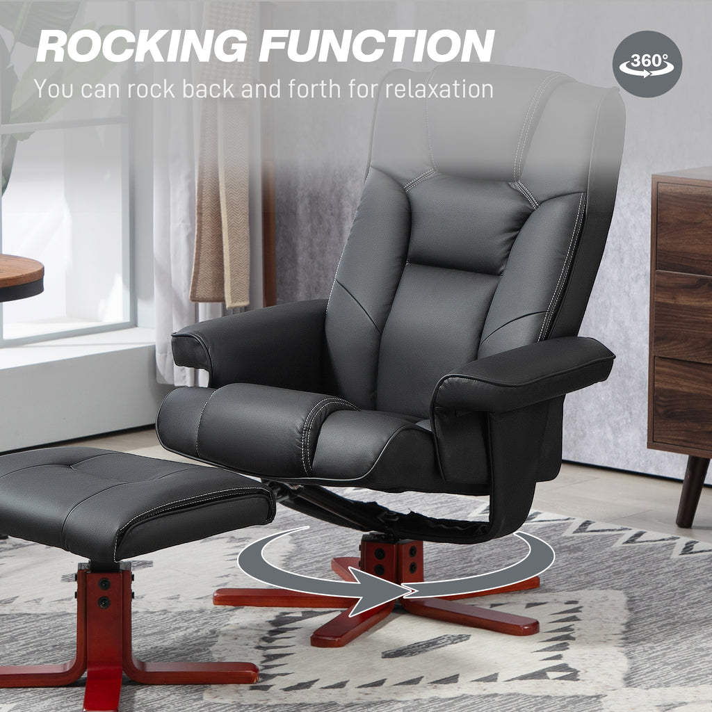 HOMCOM Faux Leather Manual Recliner and Footstool Set in Black-3