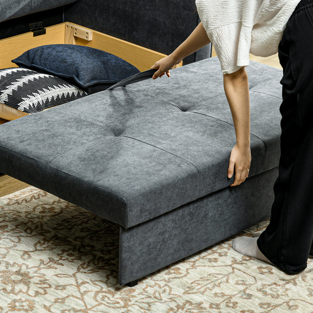 2 Seater Sofa Bed, Convertible Bed Settee, Modern Fabric Loveseat Sofa Couch with 2 Cushions, Hidden Storage for Guest Room, Dark Grey by HOMCOM-6