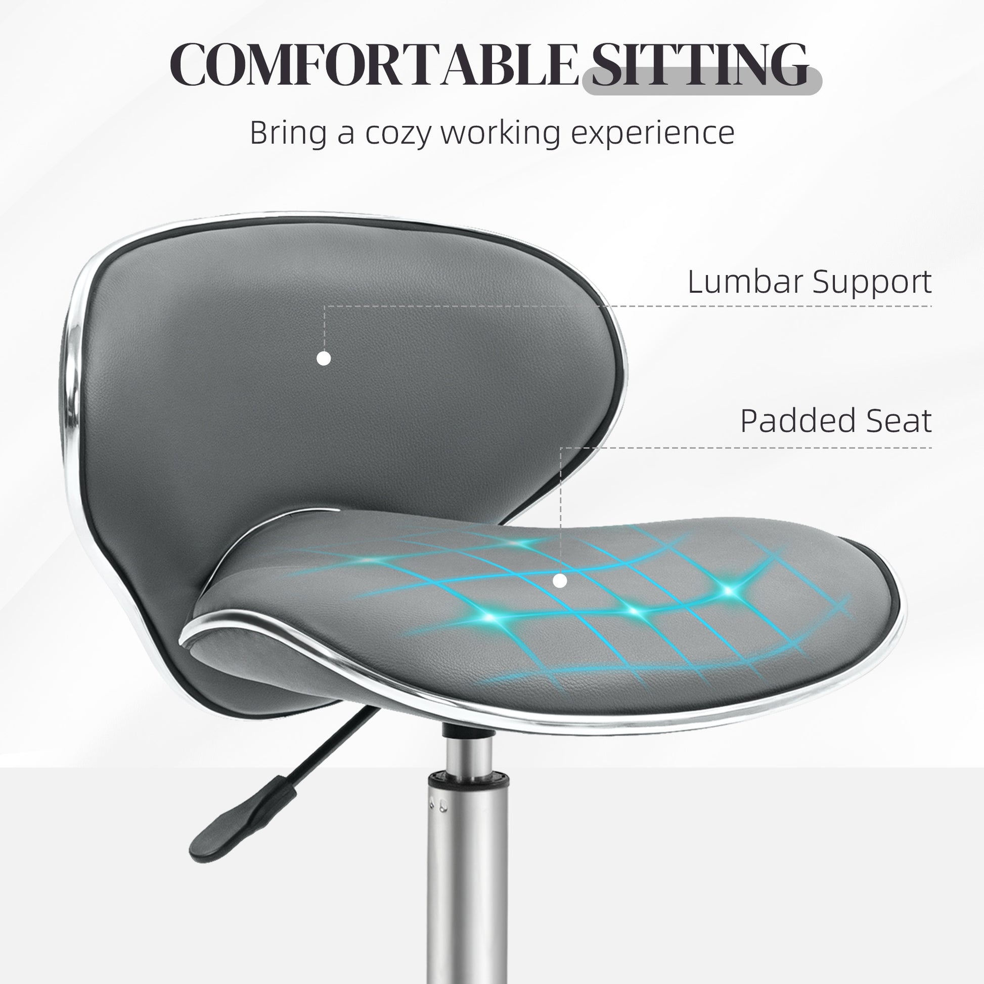HOMCOM Adjustable Rolling Swivel Beauty Salon Chair, Stool for Spa in Grey-4