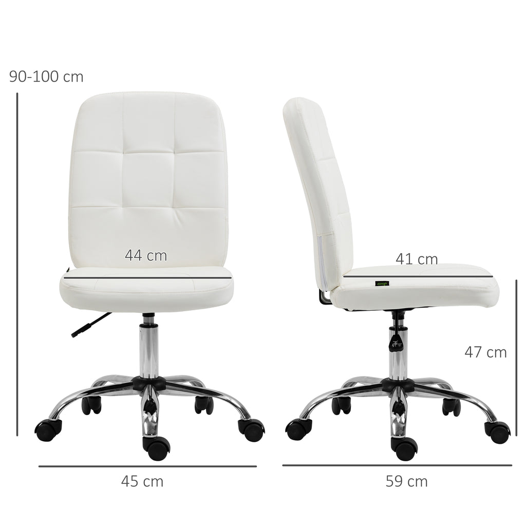 Computer Office Desk Chair, Faux Leather Desk Chair with Adjustable Height, Armless, White | Vinsetto-1
