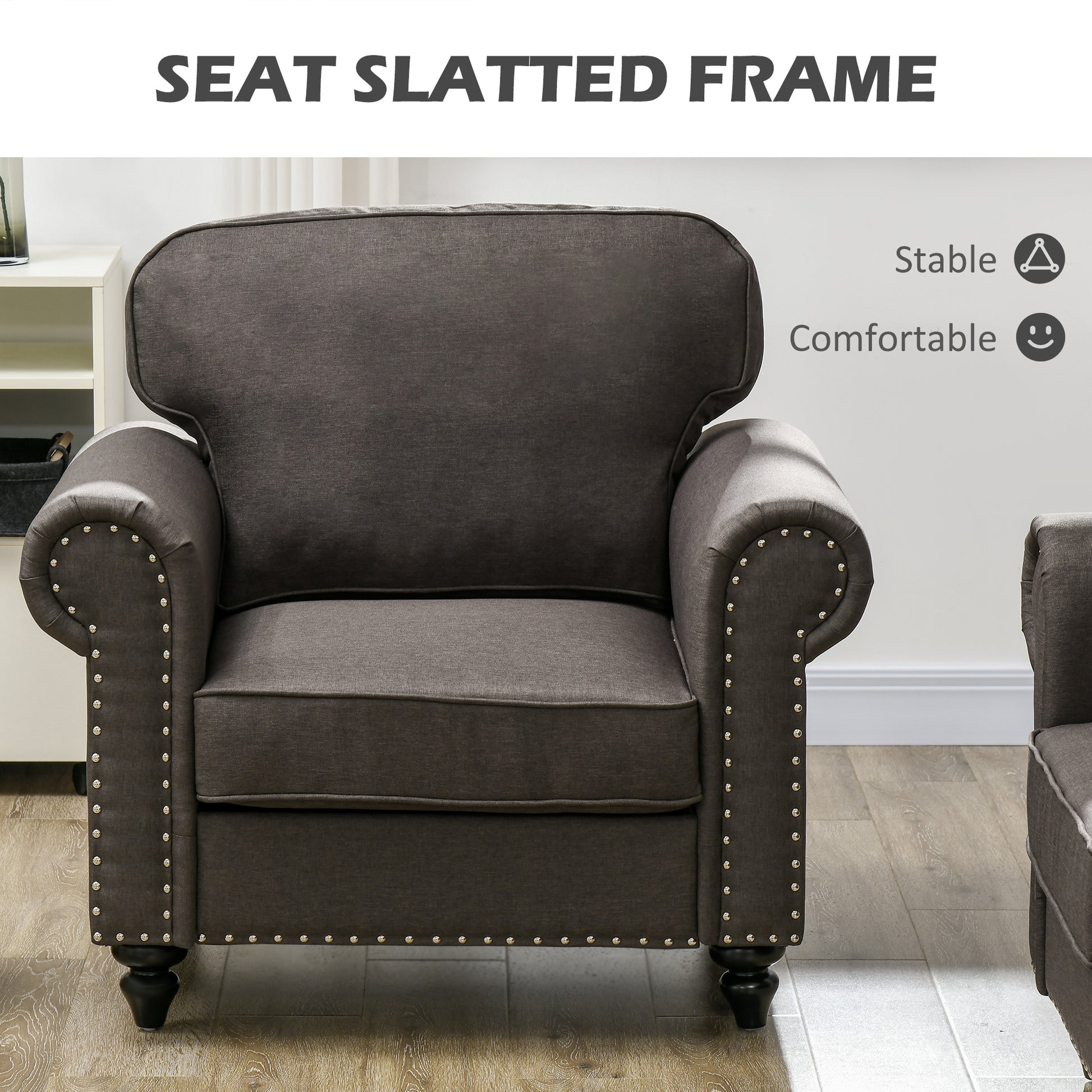 Mid-Century Armchair, Single Sofa with Pocket Springs - Dark Brown | HOMCOM-4