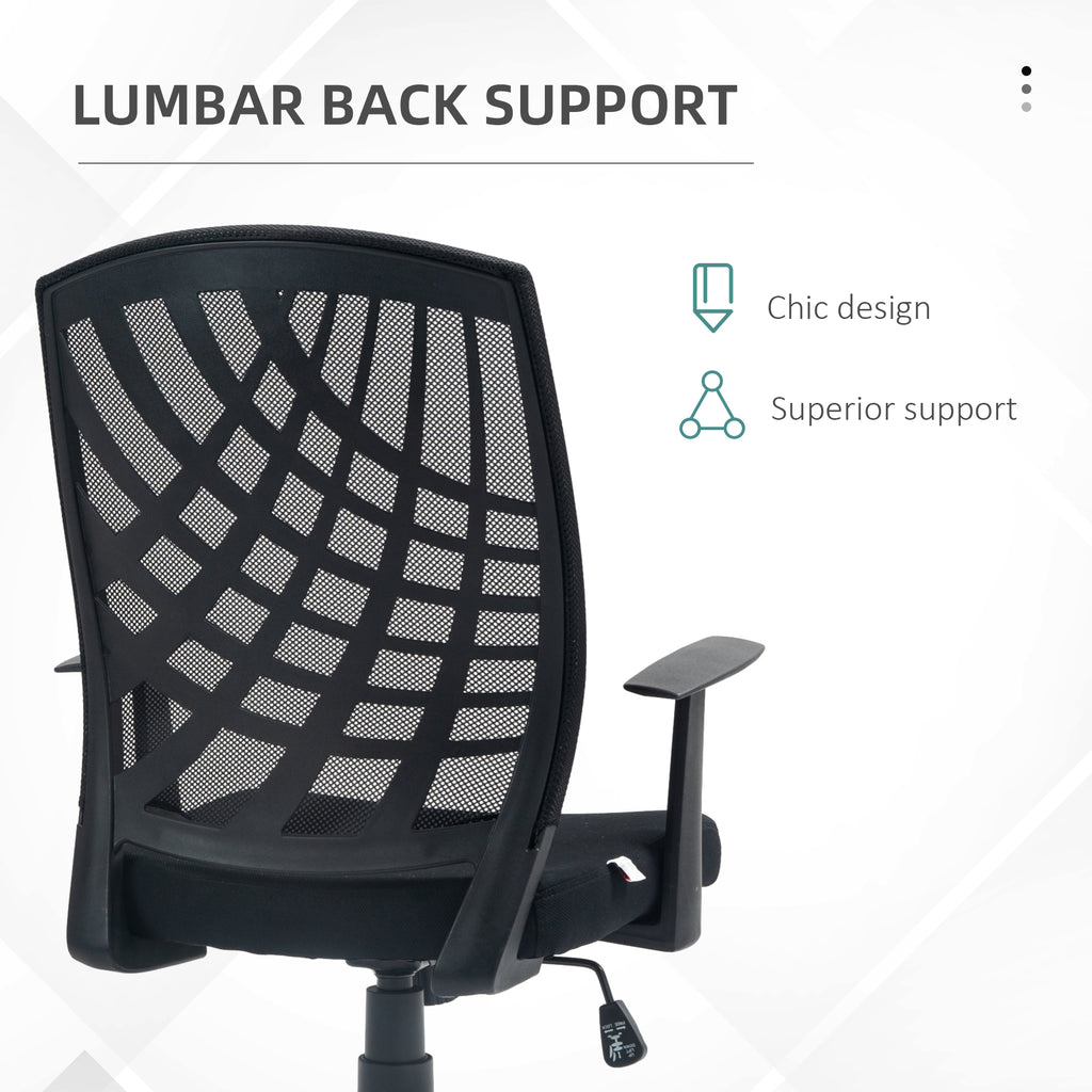 Ergonomic Office Chair, Height Adjustable Mesh Chair, Desk Chair with Swivel Wheels for Home Office, Black | HOMCOM-3