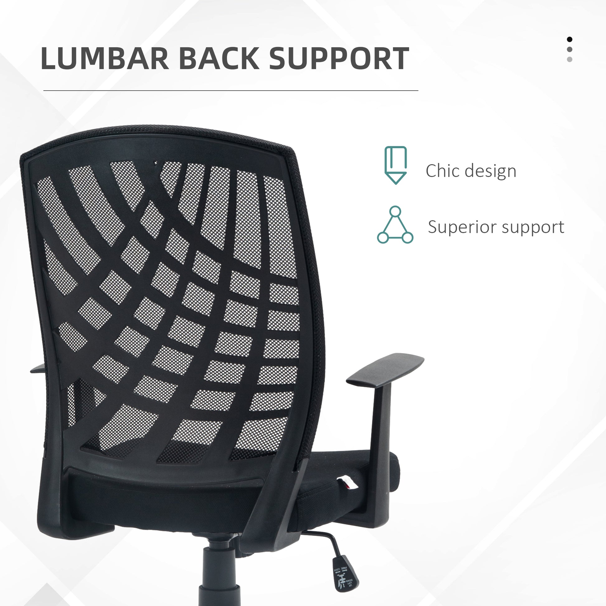 Ergonomic Office Chair, Height Adjustable Mesh Chair, Desk Chair with Swivel Wheels for Home Office, Black | HOMCOM-3