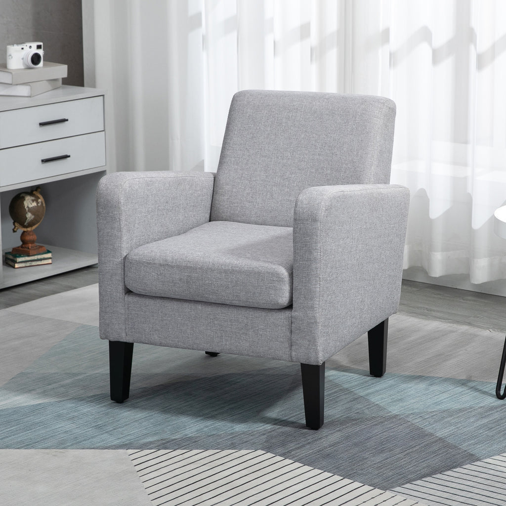 2x HOMCOM Modern Armchairs with Rubber Wood Legs, Upholstered Accent Chairs for Living Room in Light Grey-7