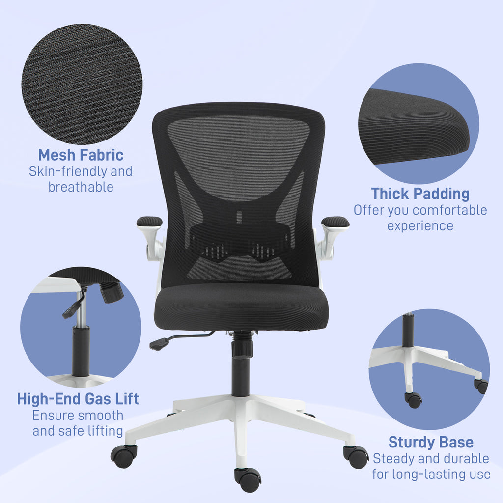Mesh Office Chair with Flip-Up Armrests, Adjustable Height, Tilt, Ergonomic Desk Chair, Black & White | Vinsetto-7