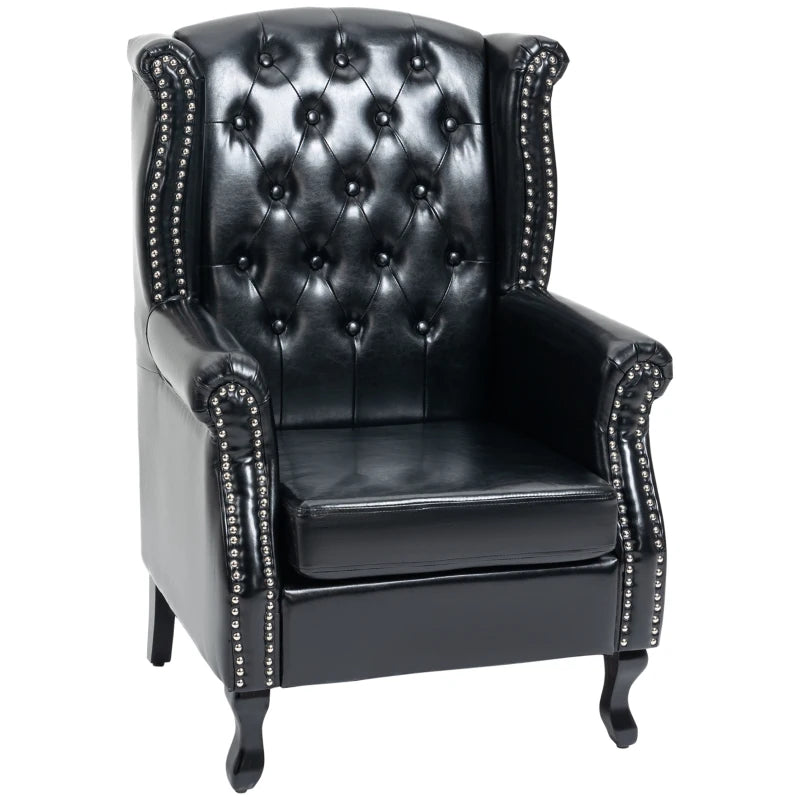Chesterfield-style Wingback Accent Chair, Single Sofa Tufted Armchair with Nail Head Trim for Living Room Bedroom in Black | HOMCOM-0