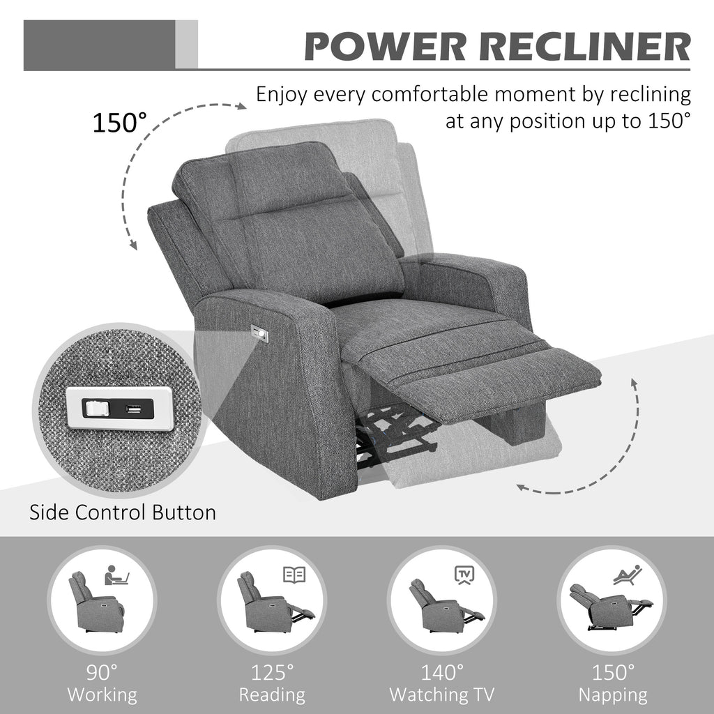 Electric Recliner Armchair, Recliner Chair with Adjustable Leg Rest, USB Port, Charcoal Grey | HOMCOM-2