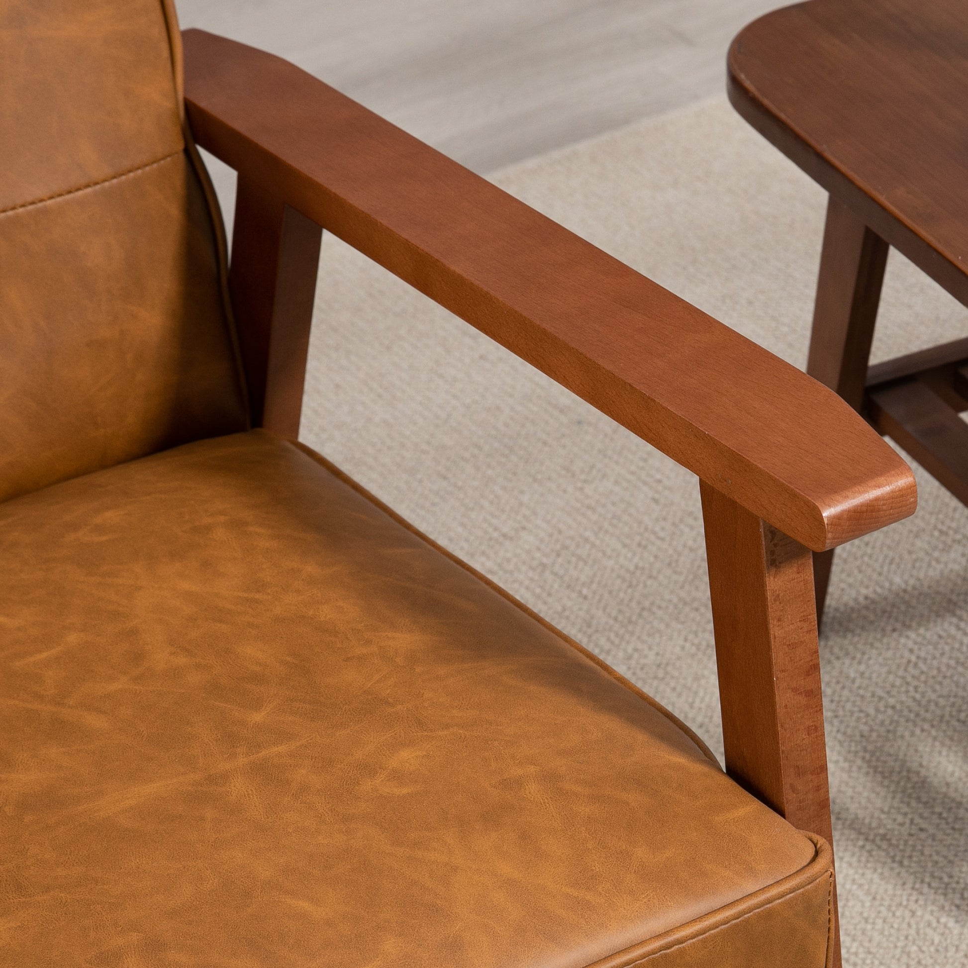 Retro-Style Accent Chair, Armchair with Faux Leather Seat - Brown | HOMCOM-7